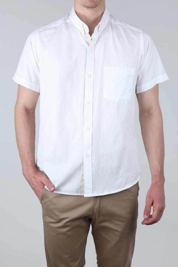 Camisa Blanca de Algodón Casual Manga Corta Hombre Fresca Y Ligera